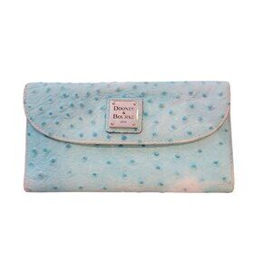 Dooney & Bourke Light Blue Ostrich-Embossed Leather Clutch Wallet